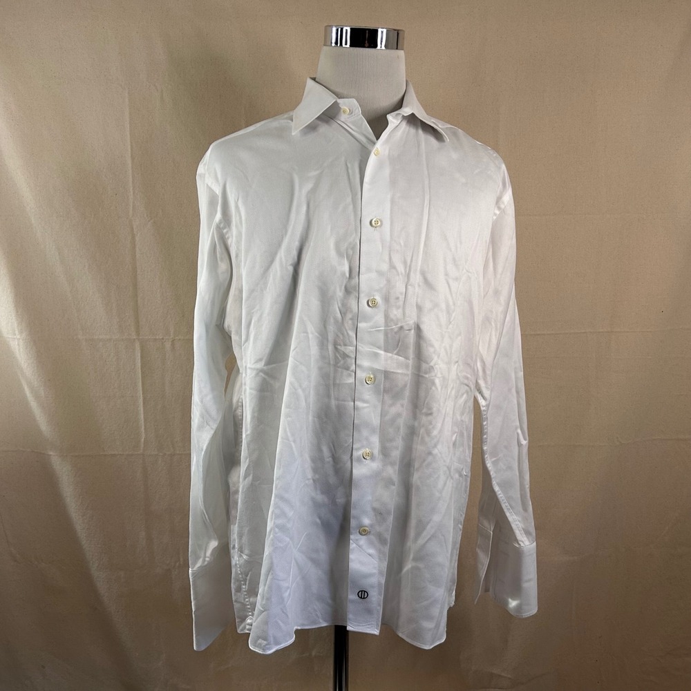 David Donahue 17 34/35 Regular Fit Dress Shirt All White French Cuff Formal Mens - Picture 2 of 8